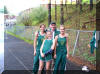 Brittany Bridges, center, with Juliana Haile, Coach Pantas and Jenna Autrey