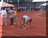 Julie Osborne in blocks, with Vonda Harrison behind